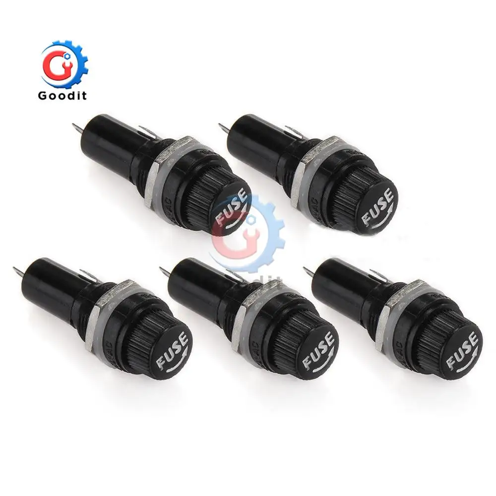 5Pcs/lot 5x20mm Fuse Holders 5x20 mm Black Insurance Tube Socket Fuse Holder 10A 250V AC 15A 125V AC For 5*20MM Insurance Panel