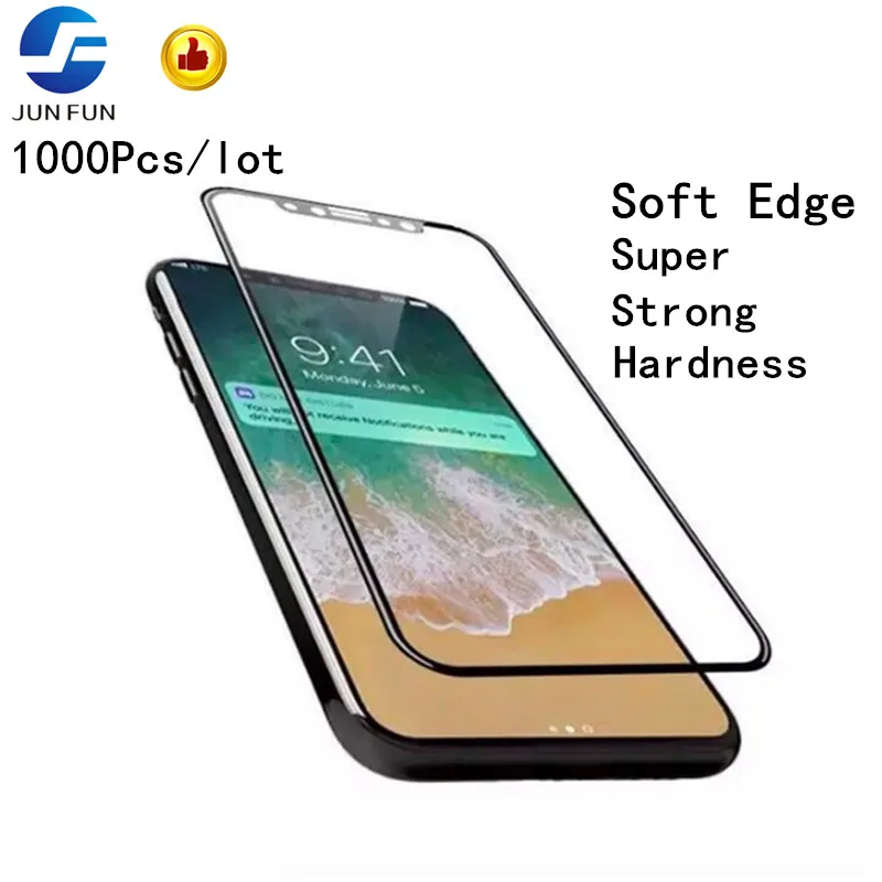 JUN FUN 1000Pcs/lot soft edge Screen Protector Tempered Glass For iPhone X 8 6 6S 7 Plus case carbon fiber Tempered Glass