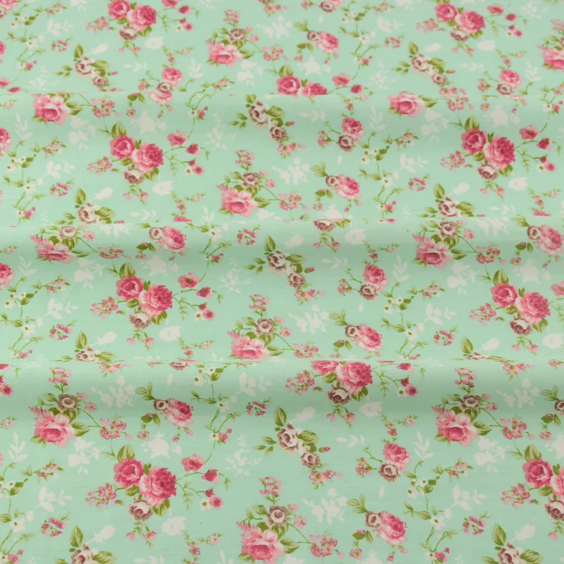 Scrapbooking Biancheria Da Letto Twill Panno Verde Stampato Floreale Designs Tessuto di Cotone Tessili Per La Casa Da Cucire Tecido Quilting