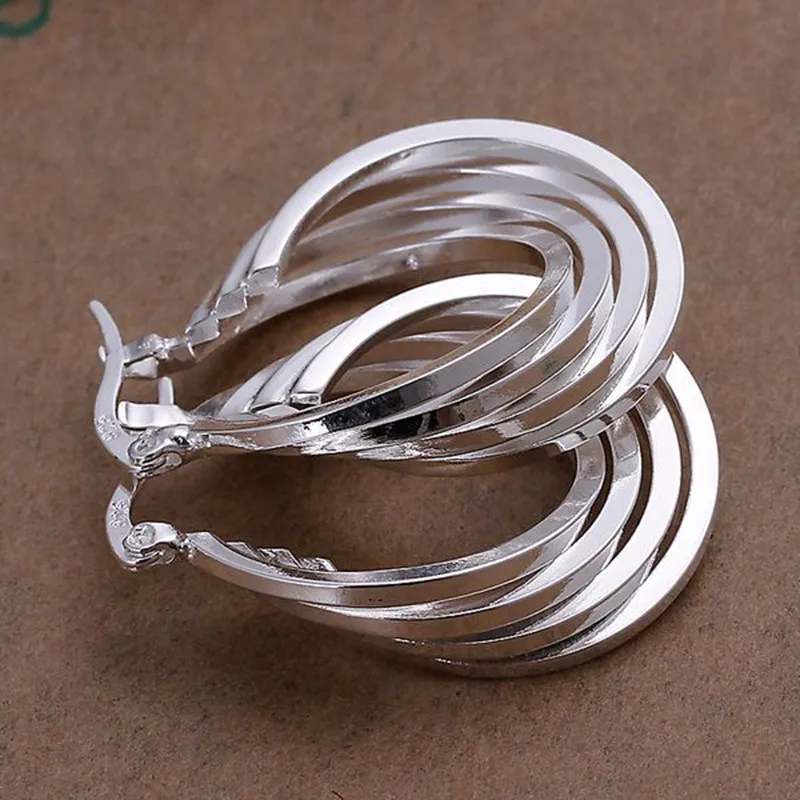 fashion jewelry Earring For Women, Plated Earrings Four Ring Earrings E157 /QNFSBEII KIDCOBCQ silver color