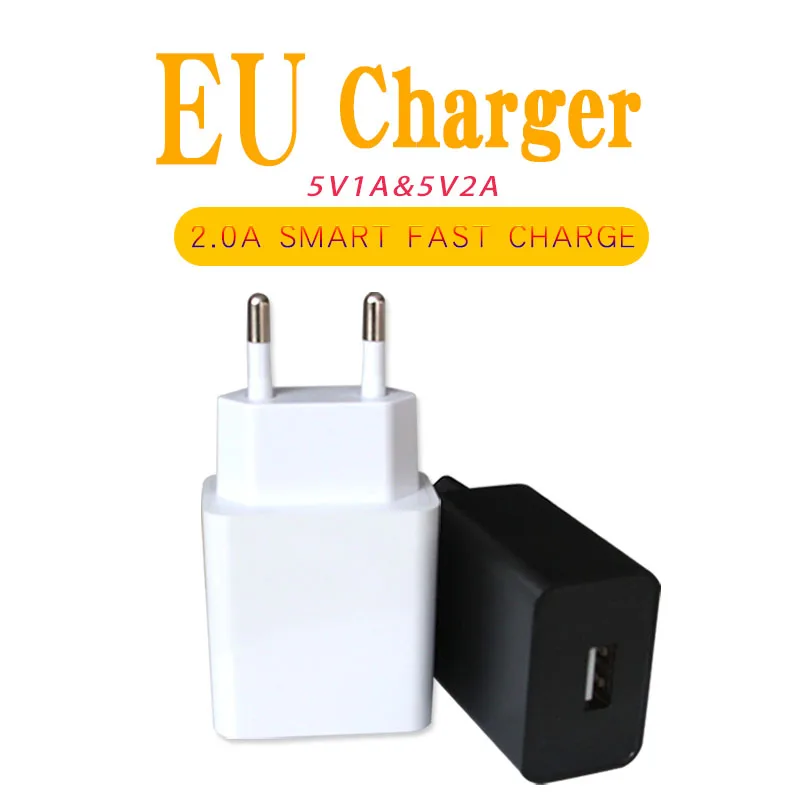 2019 New Arrivals European USB Power Adapter EU Plug Wall Travel Charger 1 Ports USB 5V1A 5V2A Mobile Phone Micro Data Charging