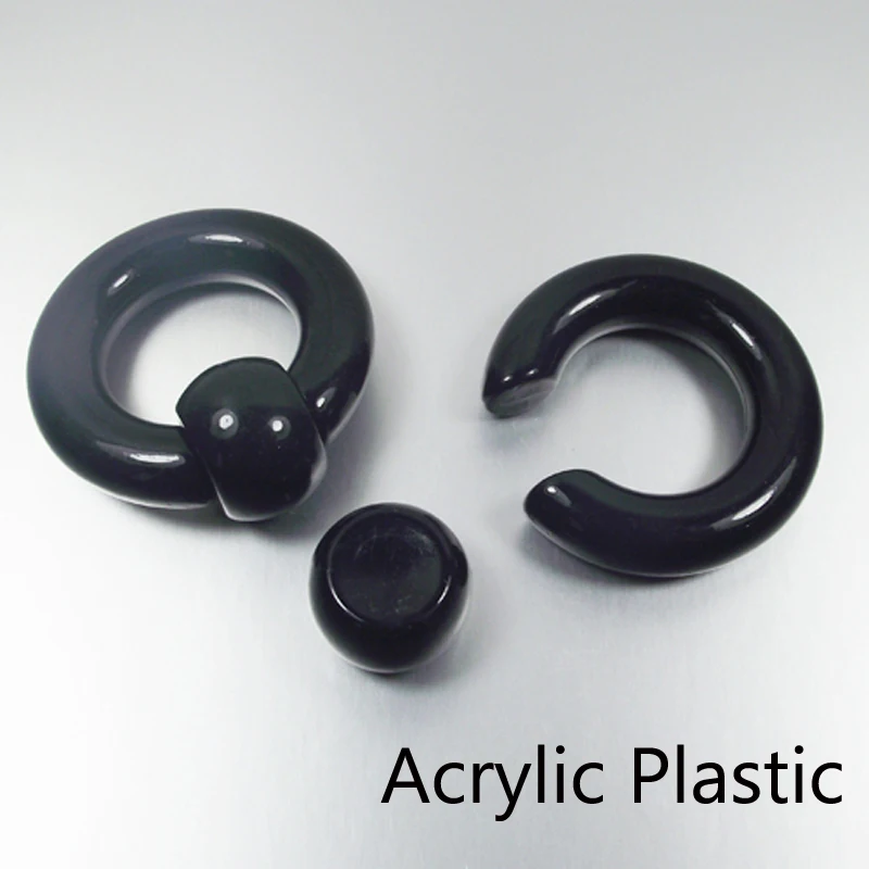 2 Pieces Black Big Size 8mm 10mm Acrylic UV Captive Beads Hoop Ear Tunnel Plug Expander Guauge Body Piercing Jewelry