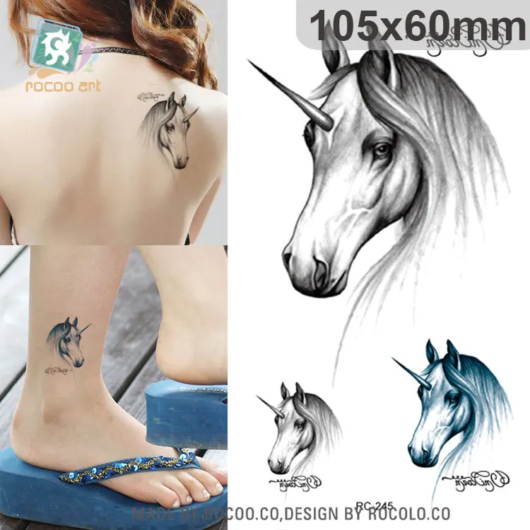 Cyan Unicorn Horse Water Transfer Temporary Tattoo Sticker Rocooart RC245 Body Art Flash Henna Tatoo Taty Tatuagem For Men Women