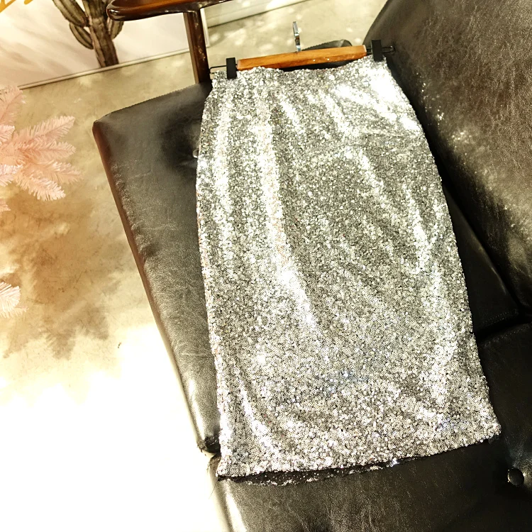 Cakucool Sequined Mid Long Skirt Spring Summer Sexy Club Shiny Skirts Bodycon Sheath Luxury Pencil Skirt Slim Elegant