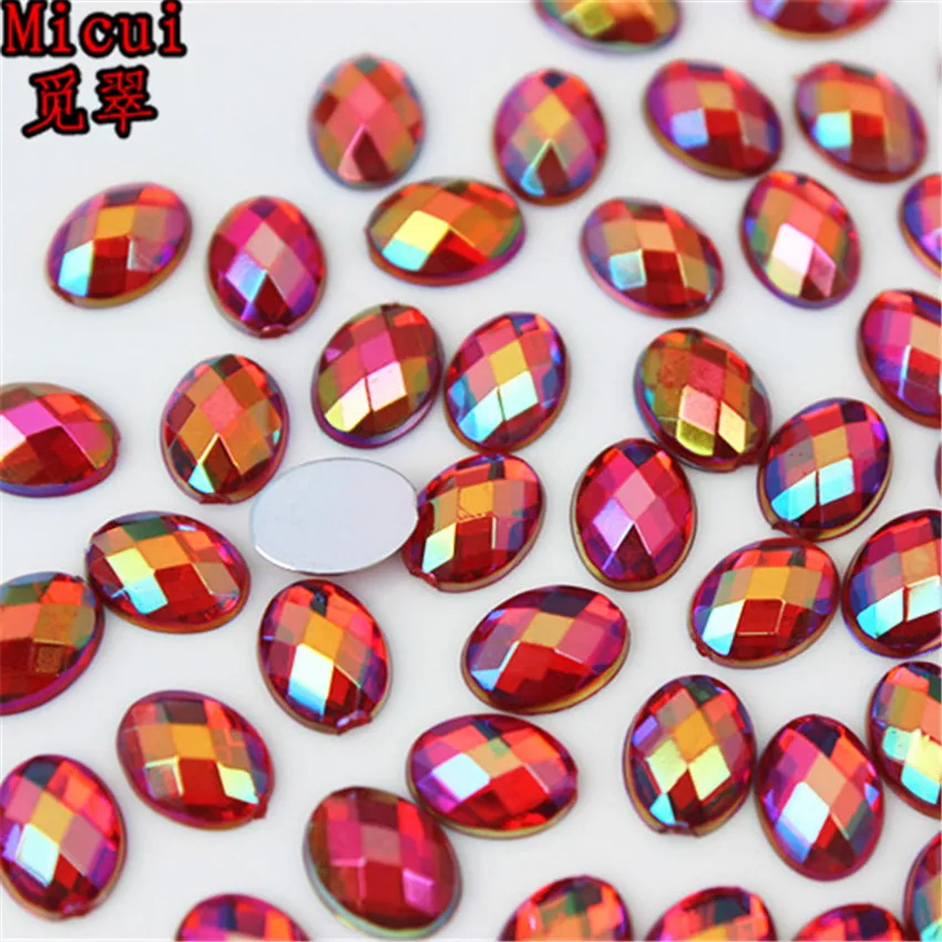 Micui 200PCS 6*8mm AB Color Oval Rhinestone Acrylic Flatback Strass Crystal Stones For Jewelry Crafts Clothing Decorations MC467