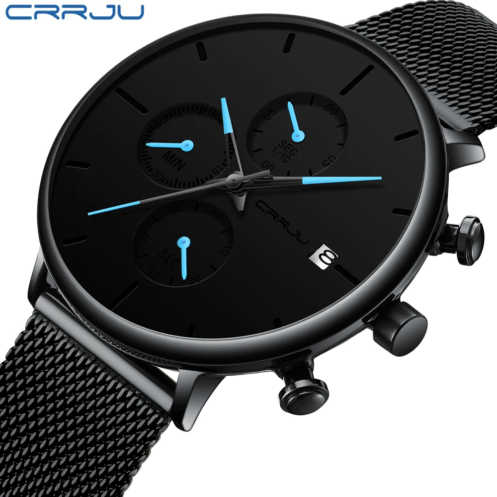 CRRJU Watch Men Blue Luxury Quartz Steel Mens Watches Top Brand Luxury Chronograph Clock Man Men\'s Watch Luxury Wristwatches