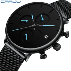 CRRJU Watch Men Blue Luxury Quartz Steel Mens Watches Top Brand Luxury Chronograph Clock Man Men's Watch Luxury Wristwatches