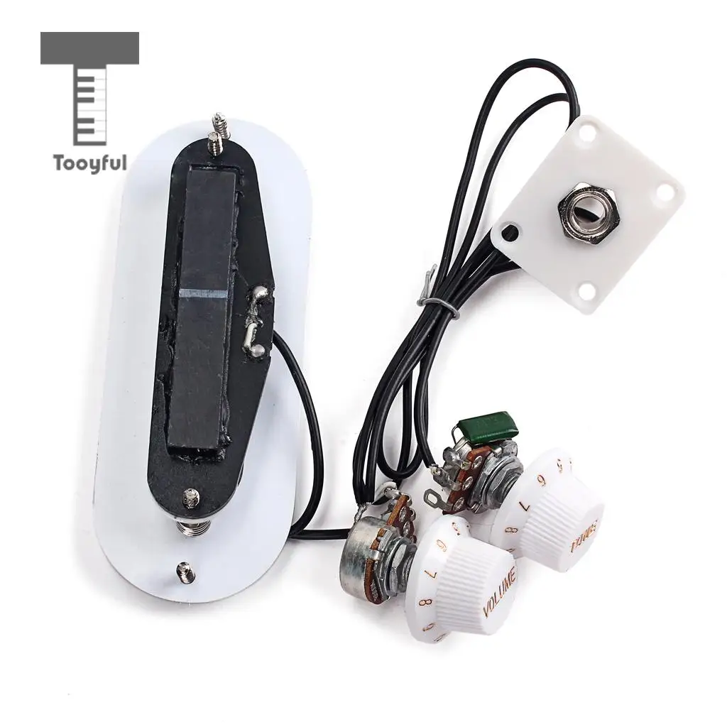 Tooyful 1 Set Prewired 52mm Bridge Pickup with White Pearl Pickguard Volume Tone Knob for Electric/Acoustic/Classical Guitar