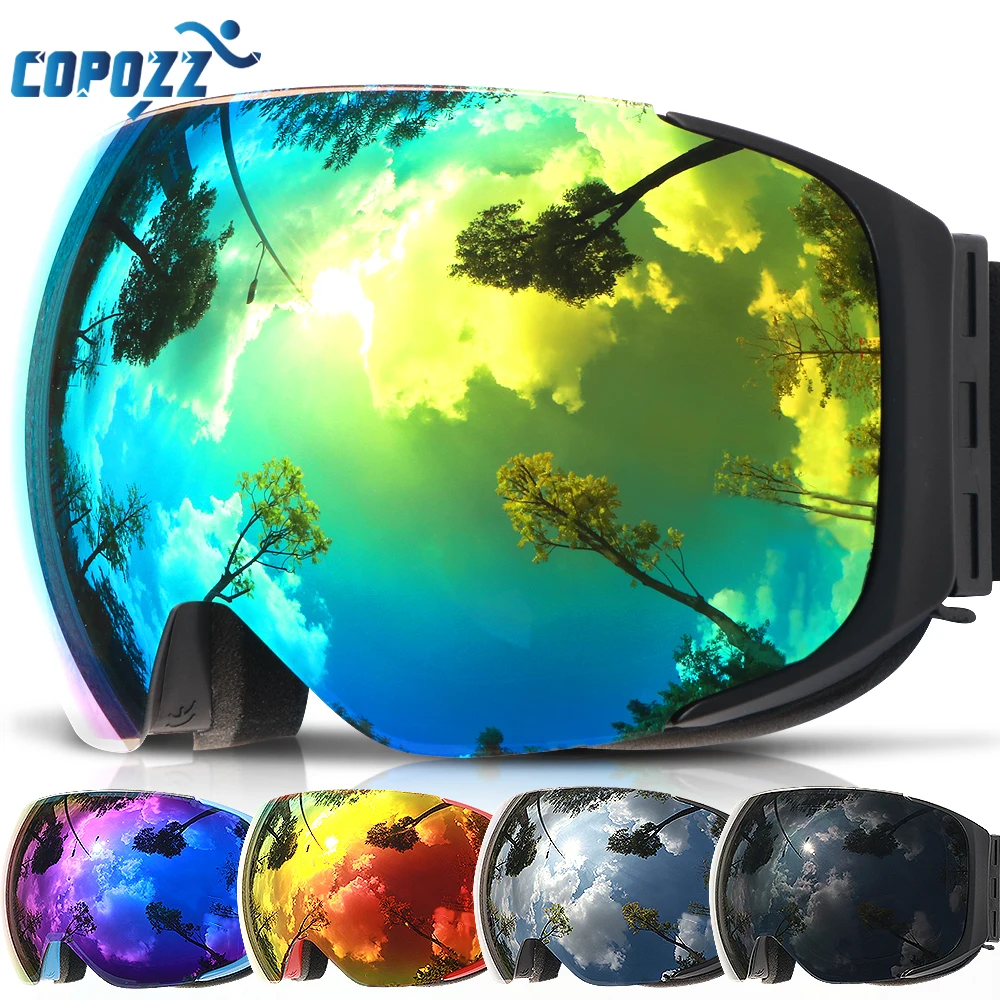 Copozz marca óculos de esqui lentes magnéticas substituíveis uv400 anti-nevoeiro máscara de esqui de neve das mulheres dos homens óculos de snowboard GOG-2181