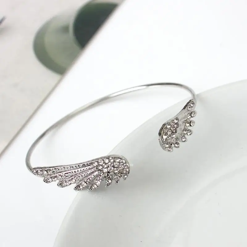 Korean Fashion Jewelry Angel Wing Rhinestones Bracelet Personality Alloy Open Wings Bracelet Feather Bracelet Bracelets &bangles