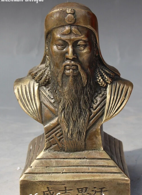 

decoration brass factory outlets Tibet Silver Yuan Dynasty BRASS Carving Genghis Khan Chinggis Khaan Chinggi Khan Bust Statue