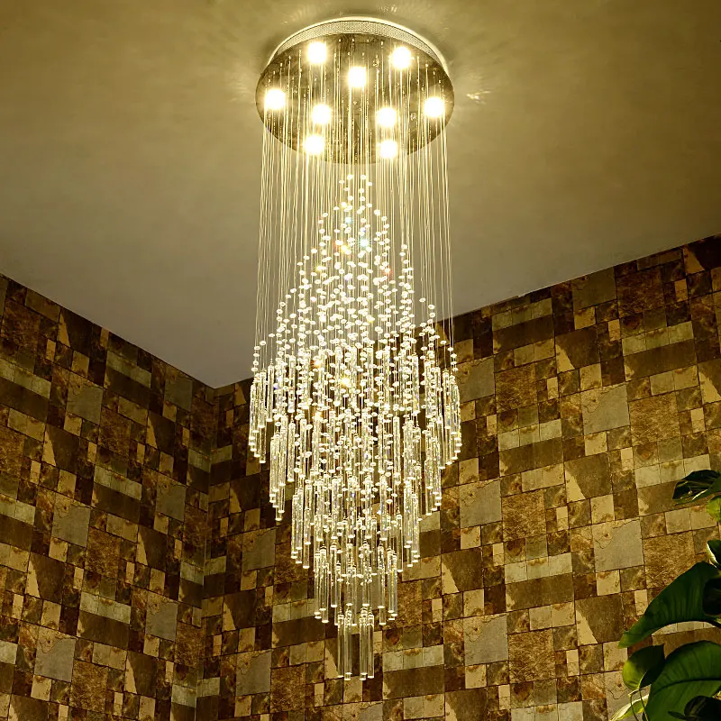 

Crystals Drops For Chandeliers Stairwell Luminaire Chrome Finish Long Crystal Stair Chandelier Dining Room High Hanging Lamp