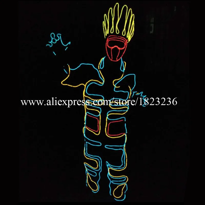 

Wholesale 6 Sets Super Bright EL Wire Clothes Led Luminous Ballroom Costumes Suit Dance Wear For Stage DJ Bar Party Show