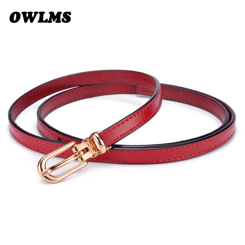 

Newest Belt Fashion Cowskin Thin Belts For Women Gold Pin Buckle Female Belt Genuine Leather Lady Dress Decorate Ceinture Femme