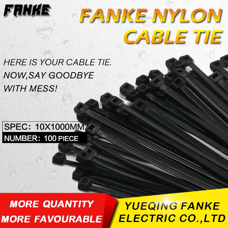 

100Pcs/pack 10*1000mm high quality width 9mm Black Color National Standard Self-locking Plastic Nylon Cable zip Tie,Wire Zip Tie