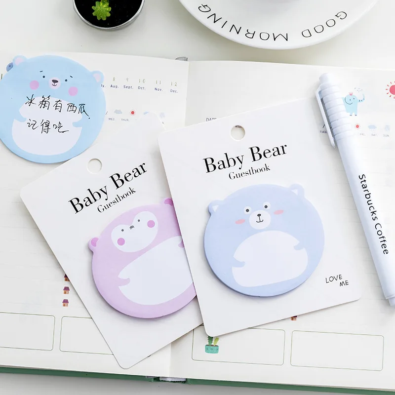 24 Pcs Korean Version of Creative Cartoon Animal Baby Bear Sticky Note Can Tear Message Post N Times Post Note Book