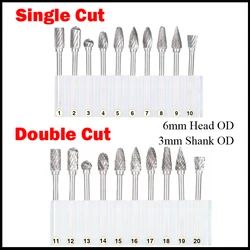 1 Set 3mm Shank OD 6mm Head OD Sinlge Cut CNC Tool Grinder Tungsten Carbide Woodwork Milling Cutter Polishing Head Rotary File