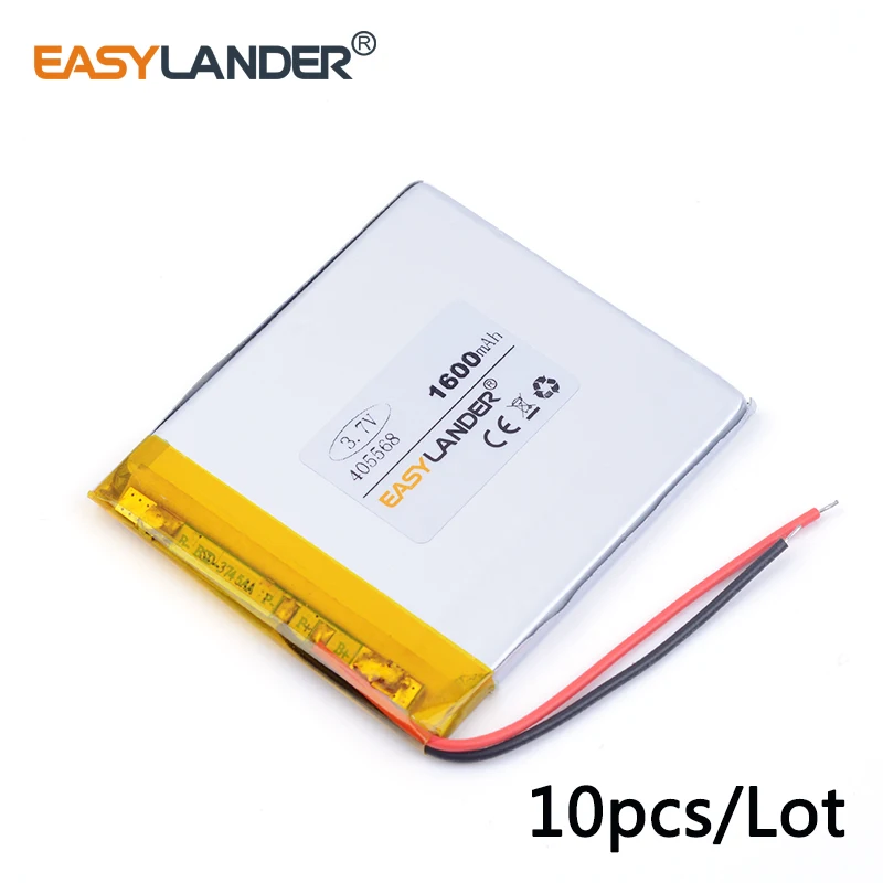 

10pcs /Lot 3.7v lithium Li ion polymer rechargeable battery 405568 1600MAH For Mobile Power Bank DIY E-book Vedio Game PDA Tools