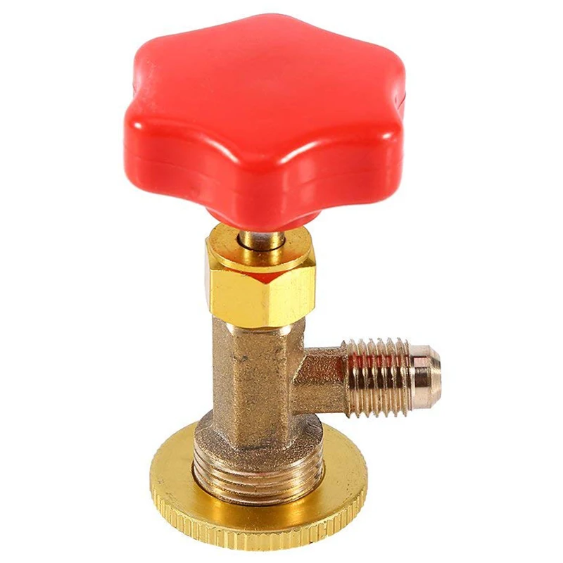 AUTO -R134a Can Canister Opener Tap Tapper M14/1/4 inch SAE Car Auto Air Conditioning Refrigerant Can Tap Valve Red + gold Bot