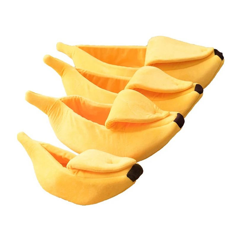 New Soft Plush Cat Dog Bed House Banana Pineapple Strawberry Shape Puppy Kitten Kennel Bed Tent Small Pet Banana Cat Bed Cage