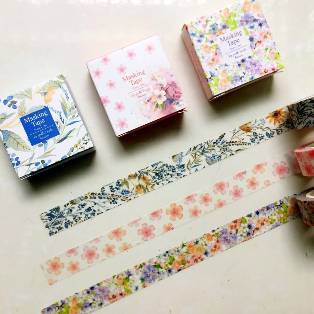 Free Shipping Lovely  washi paper  tape with color box/15mm*10m  Beautiful flower world  masking  japan washi tape