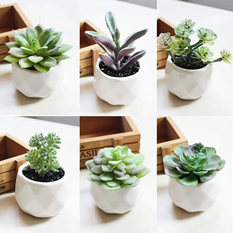16 Pcs Artificial Succulent Mini Fake Flocking Cacti Plants Lotus Landscape Decorative Garden Wreath Arrangement Home Decor