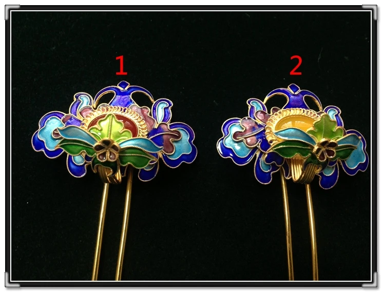 Butterfly Colored 999 Fine Silver Gold Plated Cloisonne Hair Stick Pure Handmade Antique Pinach Artwork Miao Hair Accessories