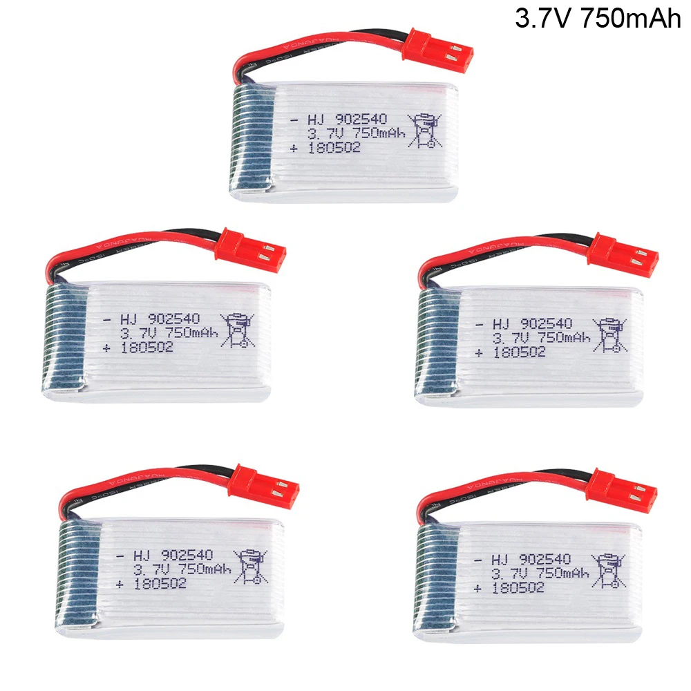 

5PCS/lot 3.7v 750mah Lipo Battery for MJX X400 X800 X300C X500 X200 RC Quadcopter Drone 3.7 V 25C JST Plug toy parts batteries