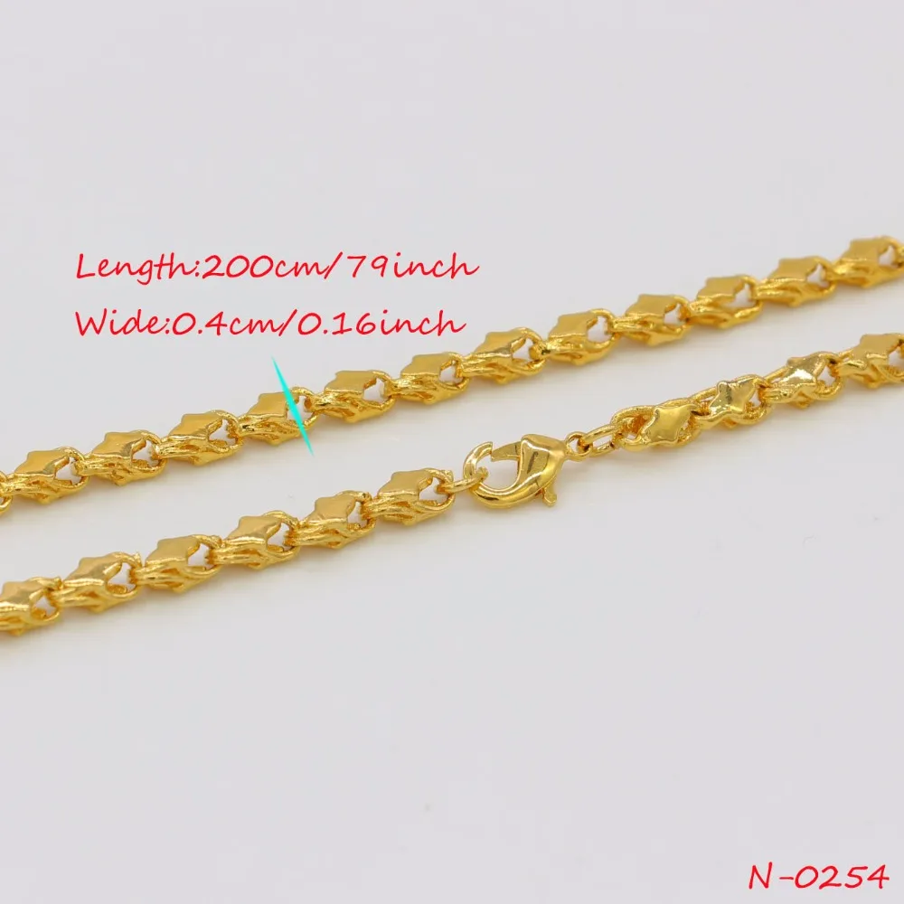 Adixyn Length 200cm 4MM Ethiopian Chain Necklaces for Women/Men,Gold Color African Eritrean Necklace/Dubai/Arab N0254