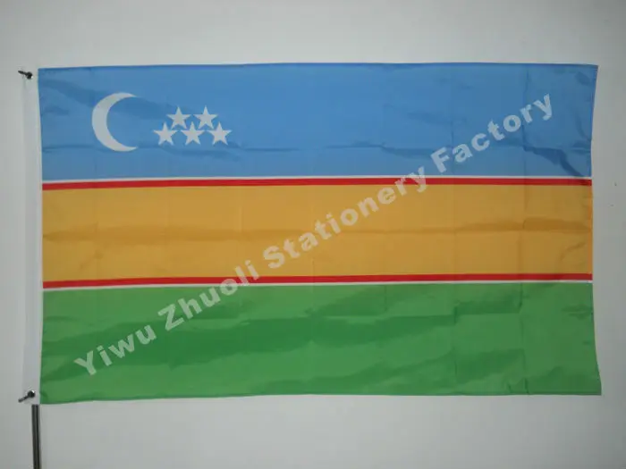 Uzbekistan Karakalpakstan flag, 90x150cm, 3x5ft, 60x90cm, 100D polyester double stitched, 21x14cm