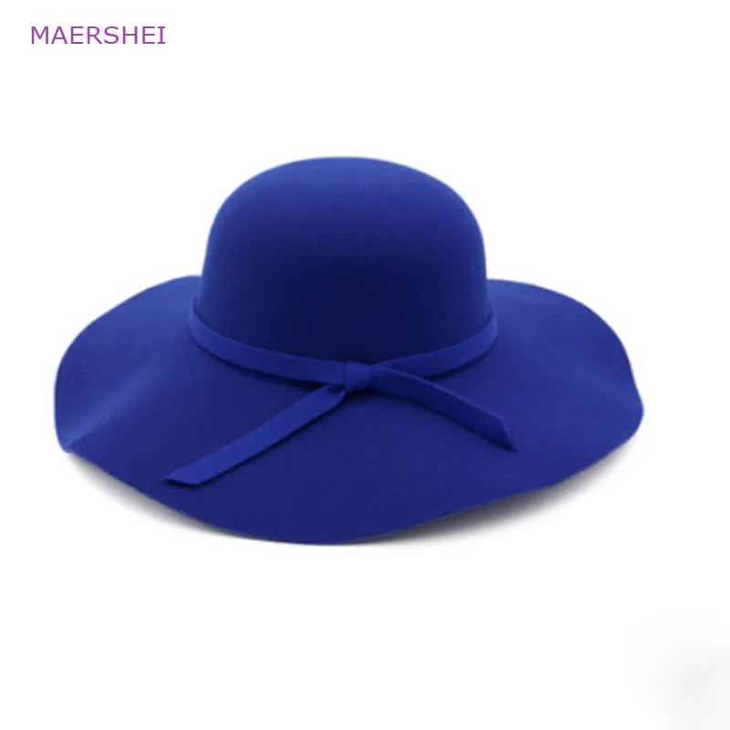 MAERSHEI Vintage black woolen hat dome bow lotus leaf big hat lady autumn and winter fedoras women\'s fashion jazz hat