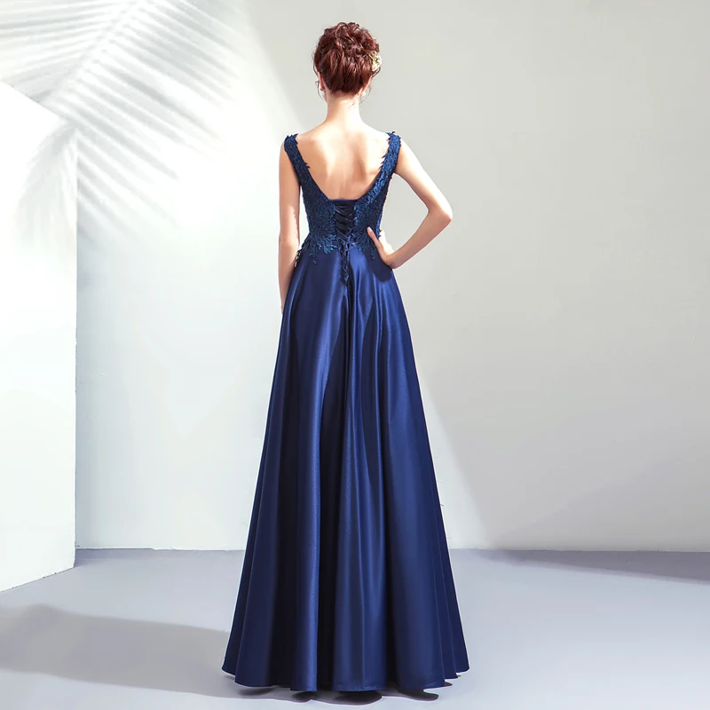 Splendid Royal Blau Prom Kleider V-ausschnitt Venedig Spitze Appliques Perlen 2019 Neue Formale Party Kleid Lange Prom Kleider Für Frauen