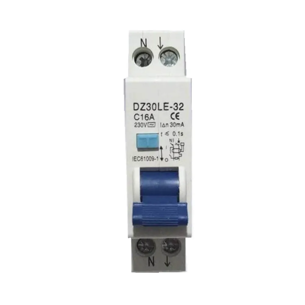 New 1P+N 16A RCBO 6KA Residual Current Circuit Breaker Over Current Leakage Protection 18mm Compact RCD DZ47LE-T1