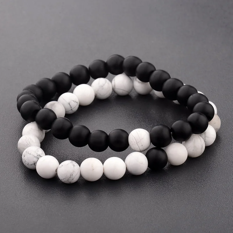 Couples Distance Bracelet Natural Wood Stone White And Black Yin Yang Beaded Bracelets For Men Women Best Friend Valentine\'s Day