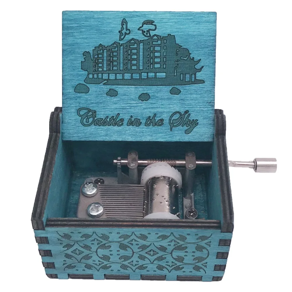 Castle in the Sky Music Box,Mini Size 18 Note Hand Crank Musical Box Carved Wood Musical Gift,Play Castle in the Sky(Laputa)