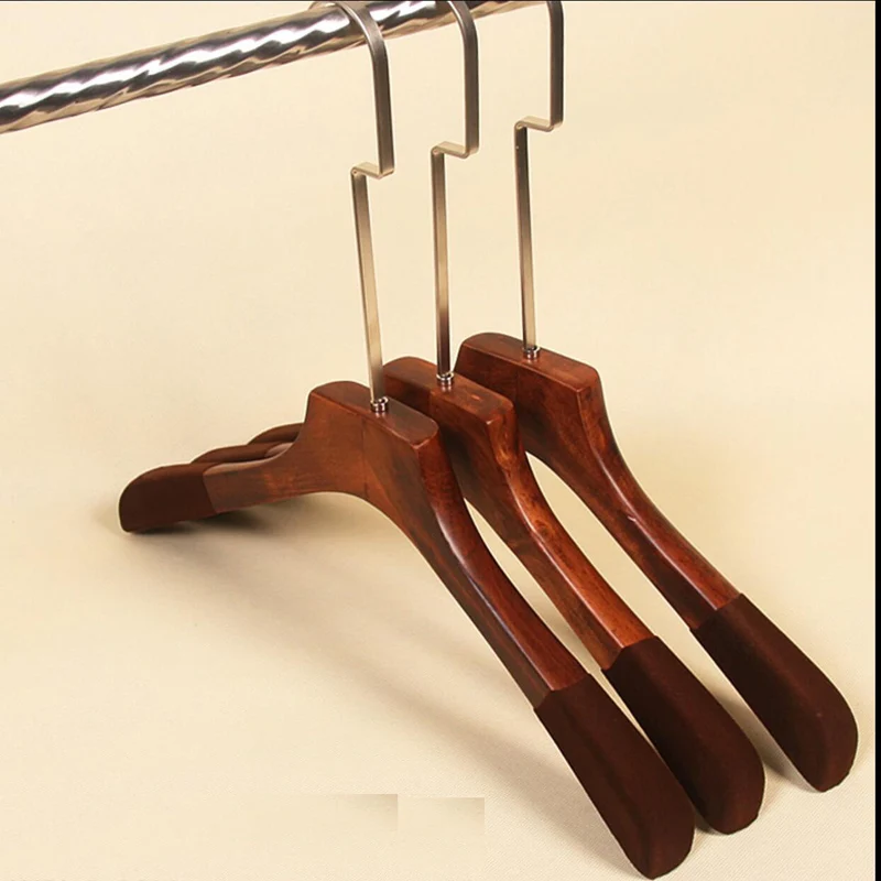 4pcs/lot 38cm solid wood woman hangers flocking anti-slip retro wooden long hook wood hanger