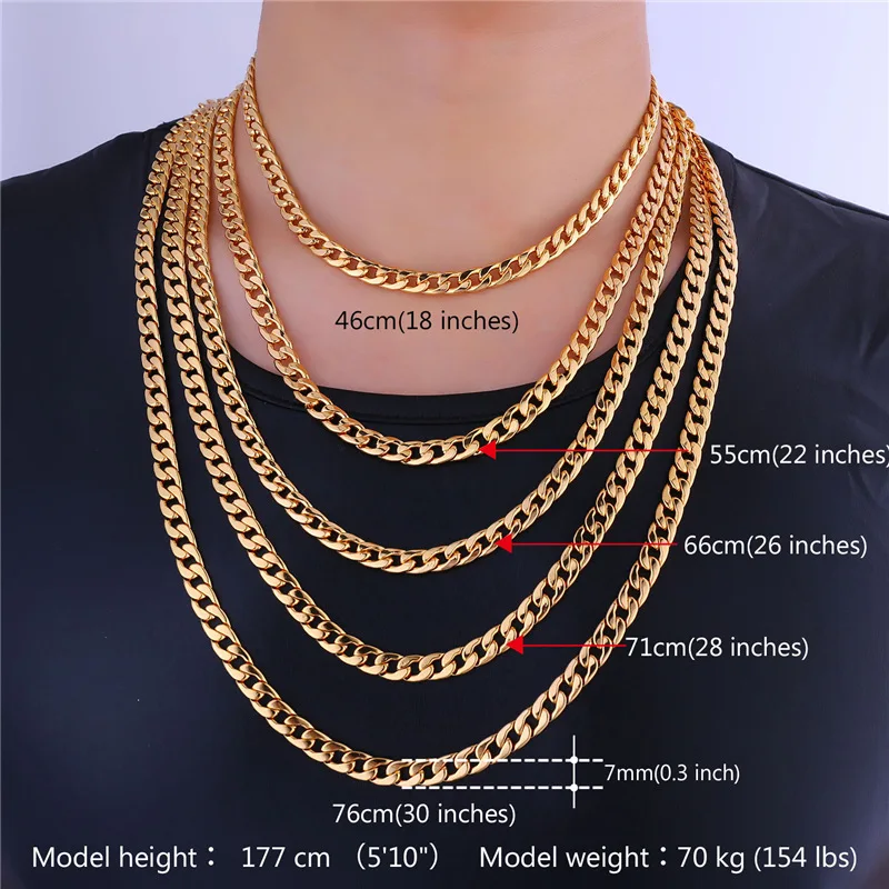 U7 Brand Jewelry Sets Men\'s Fashion Jewelry Sale Trendy Gold Color 7MM Wide Chain Bracelet Necklace Set Wholesale S401