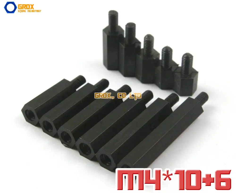 

100 Pieces Black Nylon M4 x 10 + 6mm Female to Male PCB Motherboard Standoff Hex Spacer