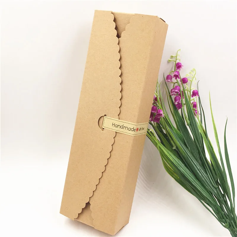 50Pcs/Lot Long  Paper Box With Rectangular Handmade Sticker For Decoration Dried Petals Scented Tea Perfume Lipsticks Tie Case