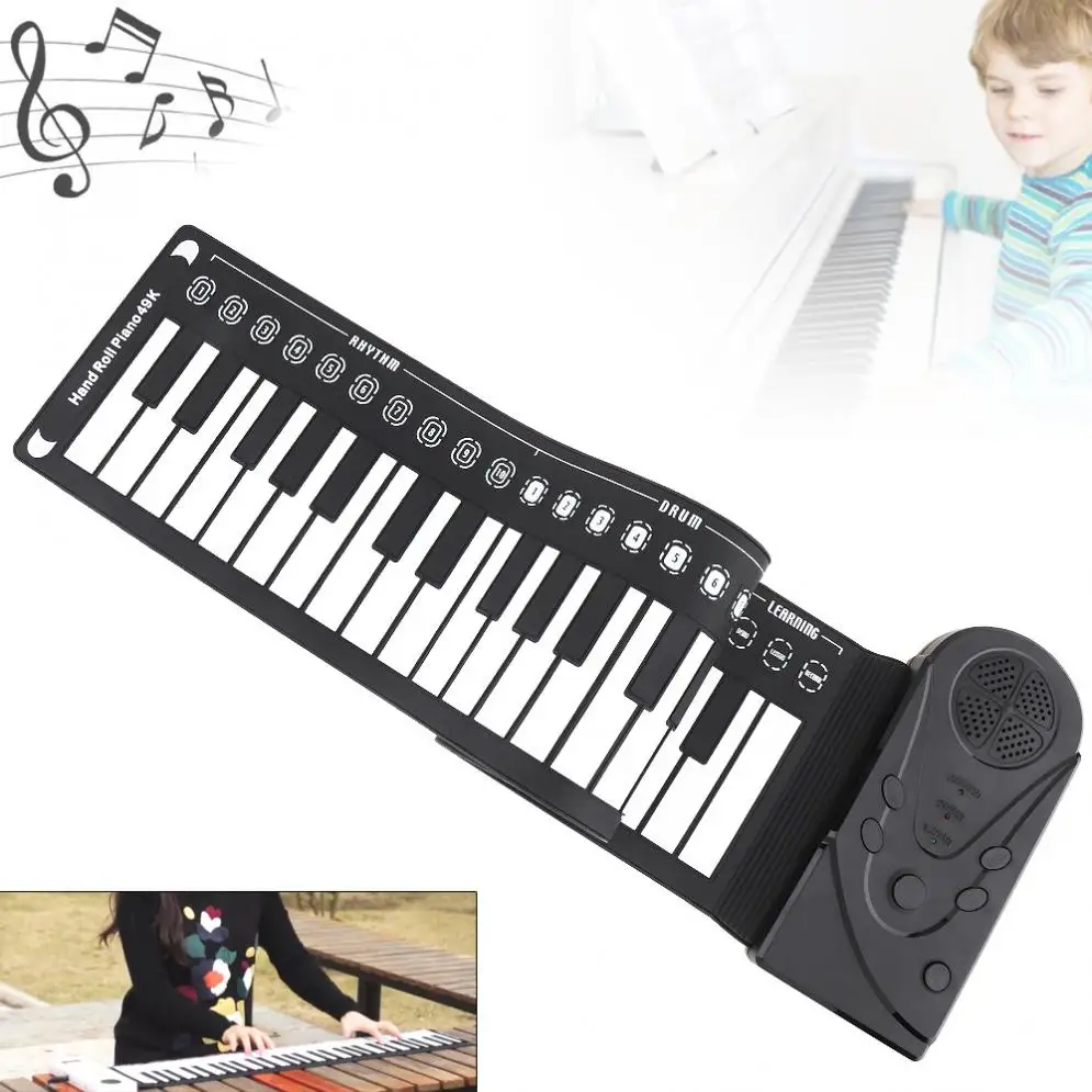 49 Keys Electronic Portable Silicon Flexible Hand Folding Roll Up Piano Built-in Speaker Children Toys Keyboard Organ