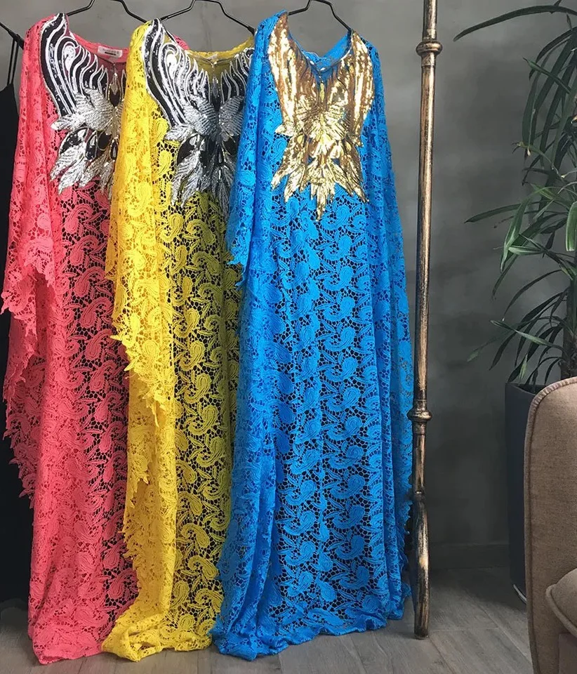 Vestido de encaje largo de talla grande para mujer africana, estilo sexy a la moda, primavera y otoño, novedad de 2019