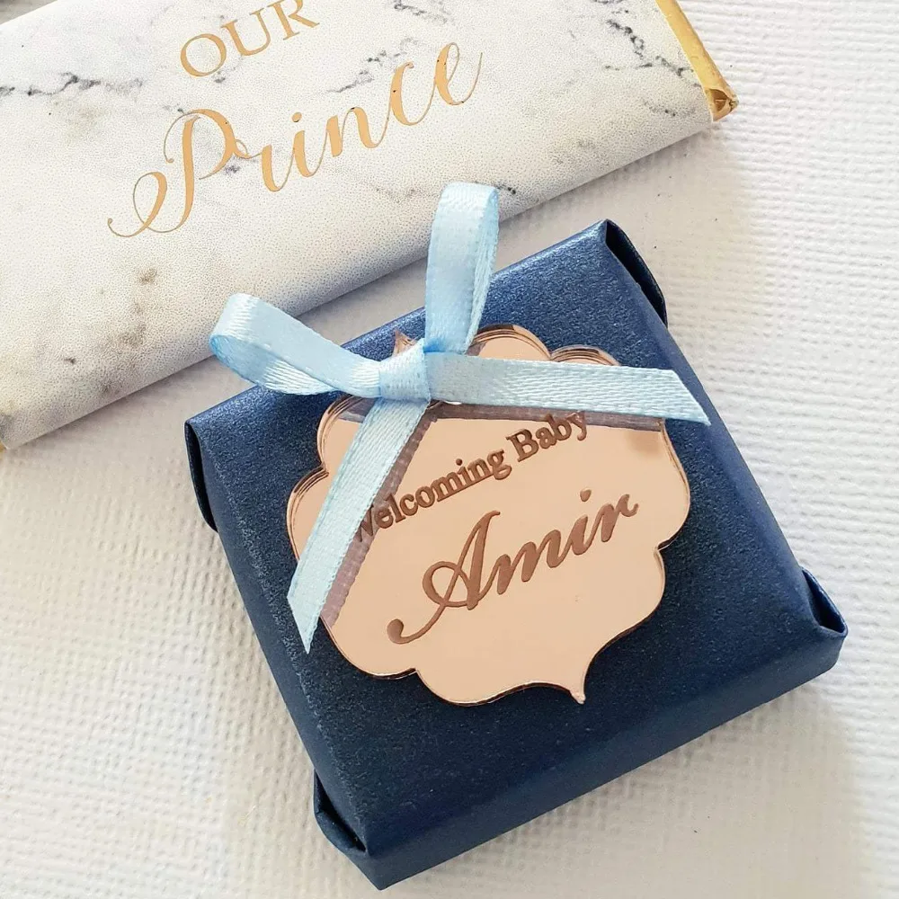 12 шт. персонализированные шоколадные шарики, сувениры, имя, серебро/розовое золото, зеркало, декор для будущей мамы, свадебные украшения, бирки