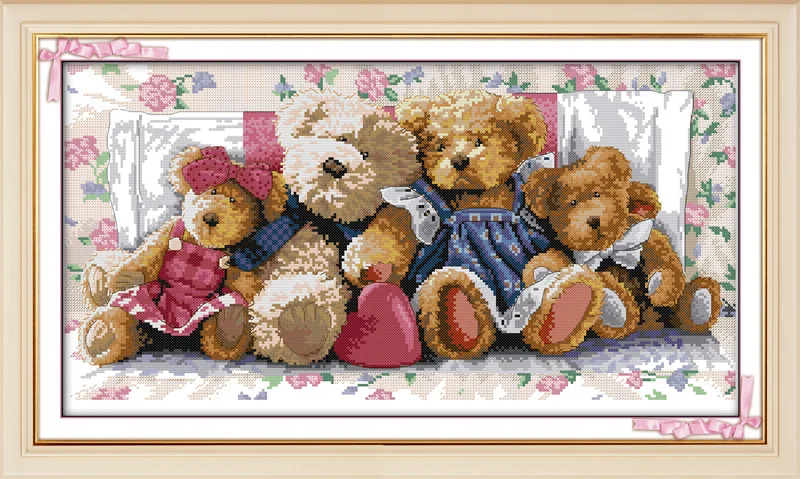 Oneroom-happy bear family the teddy bear, DIY, DIY, DIY, embroidery, Chinese cross stitch kits, cross stitch set