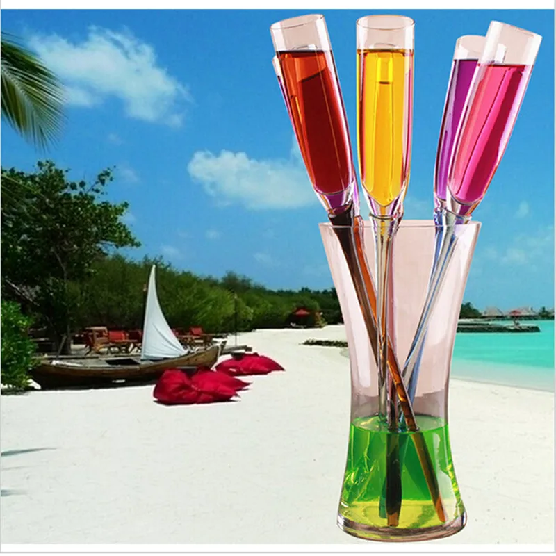 long foot creative beach glass Color glass Champagne Cup set beach bar KTV Special offer Goblet  A set of six cups and a base