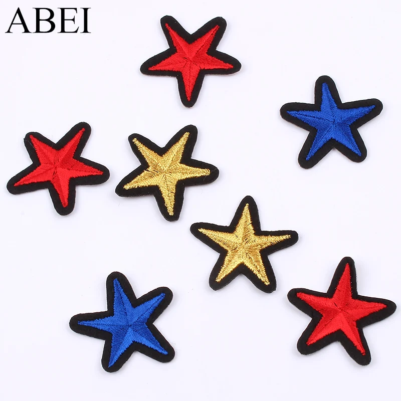 Random Multicolor Stars Patches Iron On Sew On Cartoon Patch for Clothes Repair DIY Stripe Fabric Stickers Jean Coat Bag Badge