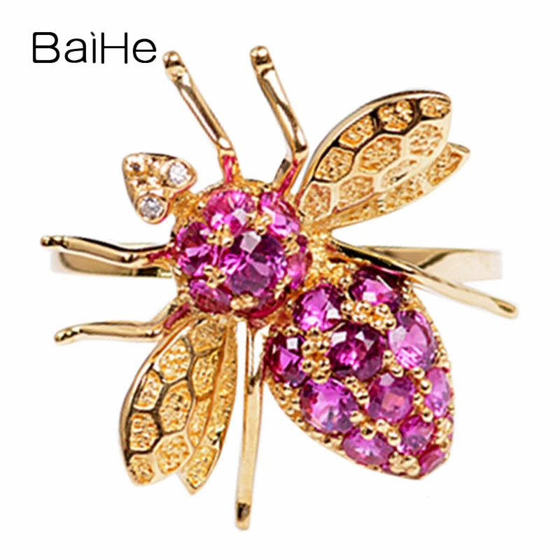 

BAIHE Solid 14K Yellow Gold 0.80ct Natural Ruby Bee Ring Women Engagement Party Trendy Fine Jewelry Anneaux d'abeilles Anel