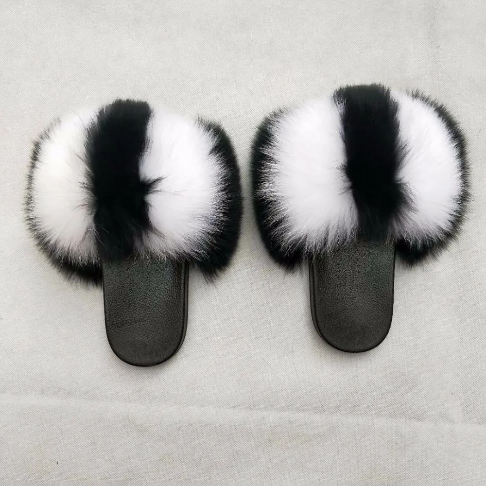 

Wholesale Custom Design Women soft Fur Slides With Real fluffy Fox Fur Slippers for Summer Fur Sandals sexy Lady