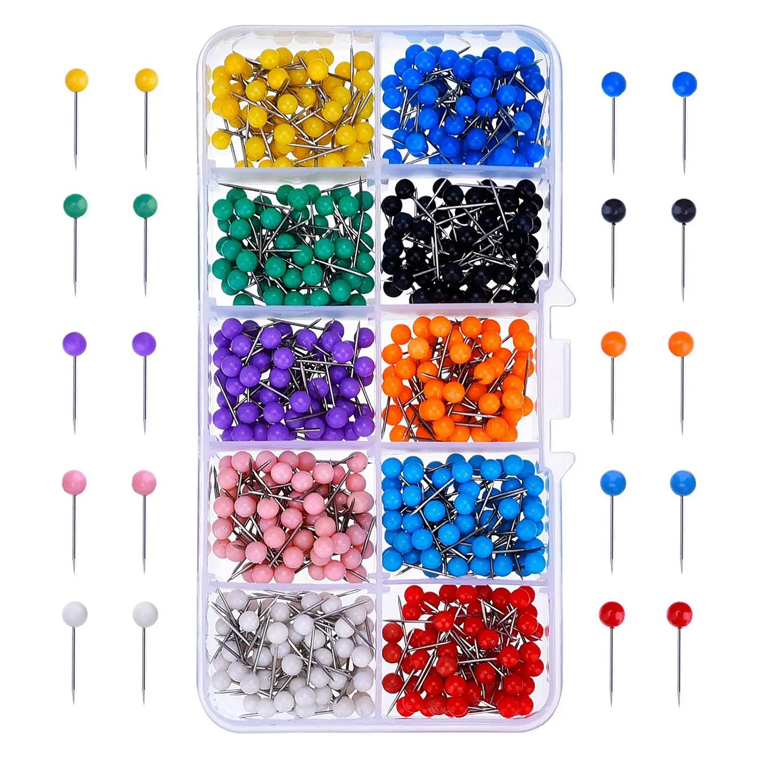 500 PCS/Set Map Tacks Push Pins Plastic Head with Steel Point, 4mm 11mm Cork Board Safety Colored Thumbtack Office School Supply