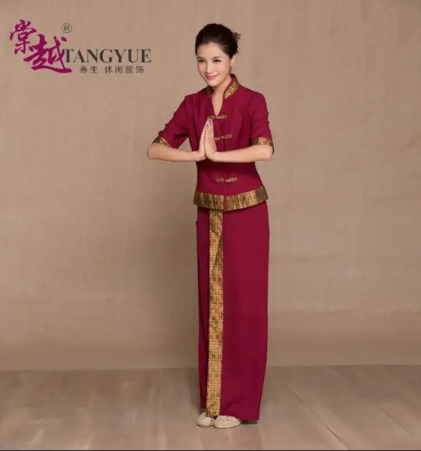 Thai Spa Beauty Salon Uniforms Massage Work Suit Beautician Cosmetologist Women Spring Purple