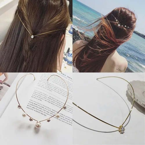 Imagen 1 del producto Diademas postpositivas de boda para mujer, diademas de aleación de perlas con diamantes de imitación, soporte trasero para niña, accesorios para el cabello de moda